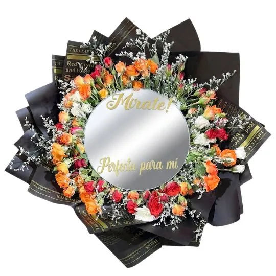 Ramo de flores rosas spray y espejo personalizado